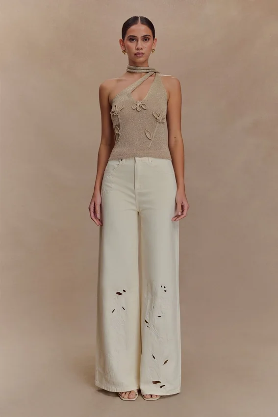 Leone One Shoulder Metallic Knit Top – Gold Leone One Shoulder Metallic Knit Top – Gold