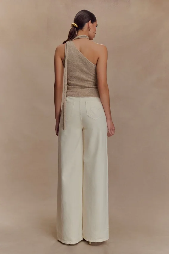 Leone One Shoulder Metallic Knit Top – Gold Leone One Shoulder Metallic Knit Top – Gold