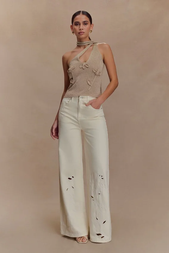 Leone One Shoulder Metallic Knit Top – Gold Leone One Shoulder Metallic Knit Top – Gold