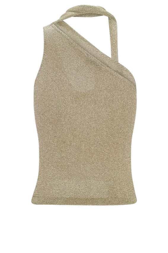 Leone One Shoulder Metallic Knit Top – Gold Leone One Shoulder Metallic Knit Top – Gold