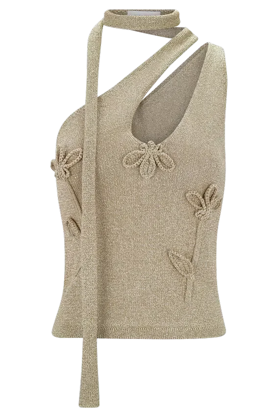 Leone One Shoulder Metallic Knit Top – Gold Leone One Shoulder Metallic Knit Top – Gold