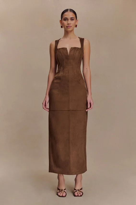 Liam Faux Suede Maxi Dress – Dark Chocolate Liam Faux Suede Maxi Dress – Dark Chocolate