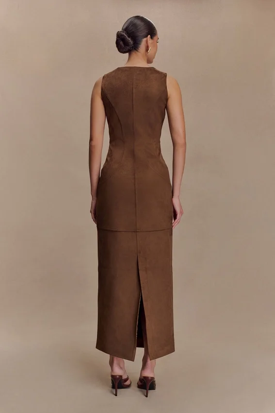 Liam Faux Suede Maxi Dress – Dark Chocolate Liam Faux Suede Maxi Dress – Dark Chocolate