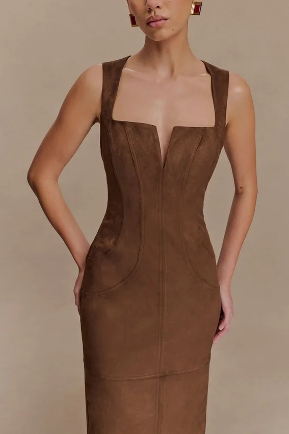 Liam Faux Suede Maxi Dress – Dark Chocolate Liam Faux Suede Maxi Dress – Dark Chocolate
