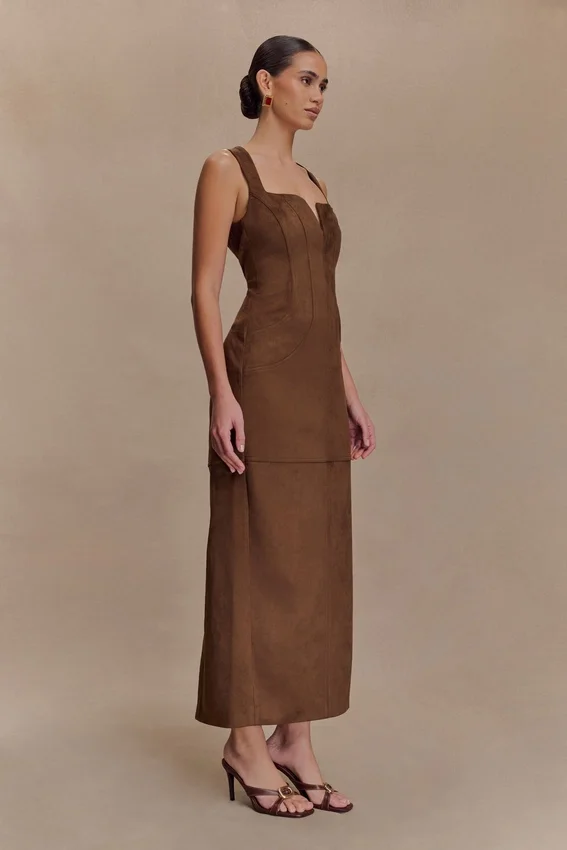Liam Faux Suede Maxi Dress – Dark Chocolate Liam Faux Suede Maxi Dress – Dark Chocolate