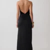 Lien Mesh Velvet Plunge Midi Dress – Black