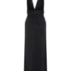 Lien Mesh Velvet Plunge Midi Dress – Black