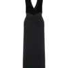 Lien Mesh Velvet Plunge Midi Dress – Black