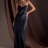 Lilly Sweetheart Satin Maxi Dress – Black