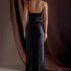 Lilly Sweetheart Satin Maxi Dress – Black