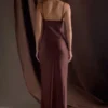 Lilly Sweetheart Satin Maxi Dress – Dark Chocolate