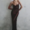 Lilly Sweetheart Satin Maxi Dress – Dark Chocolate