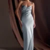 Lilly Sweetheart Satin Maxi Dress – Frosted Blue