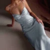 Lilly Sweetheart Satin Maxi Dress – Frosted Blue