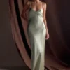 Lilly Sweetheart Satin Maxi Dress – Sage