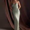 Lilly Sweetheart Satin Maxi Dress – Sage