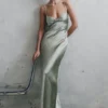 Lilly Sweetheart Satin Maxi Dress – Sage
