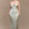 Lilly Sweetheart Satin Maxi Dress – Sage