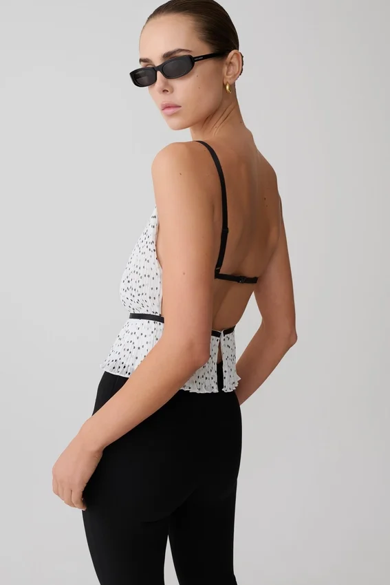 Lilou Pleated Sleeveless Top – Polka Dot Lilou Pleated Sleeveless Top – Polka Dot