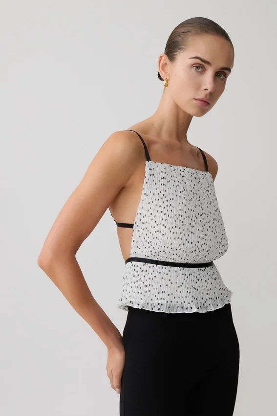 Lilou Pleated Sleeveless Top – Polka Dot Lilou Pleated Sleeveless Top – Polka Dot