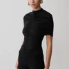 Linh Slinky High Neck Gathered Top – Black Linh Slinky High Neck Gathered Top – Black