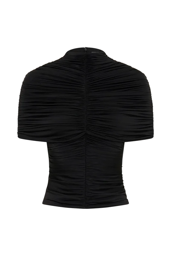 Linh Slinky High Neck Gathered Top – Black Linh Slinky High Neck Gathered Top – Black