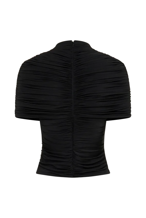 Linh Slinky High Neck Gathered Top – Black Linh Slinky High Neck Gathered Top – Black