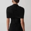 Linh Slinky High Neck Gathered Top – Black Linh Slinky High Neck Gathered Top – Black