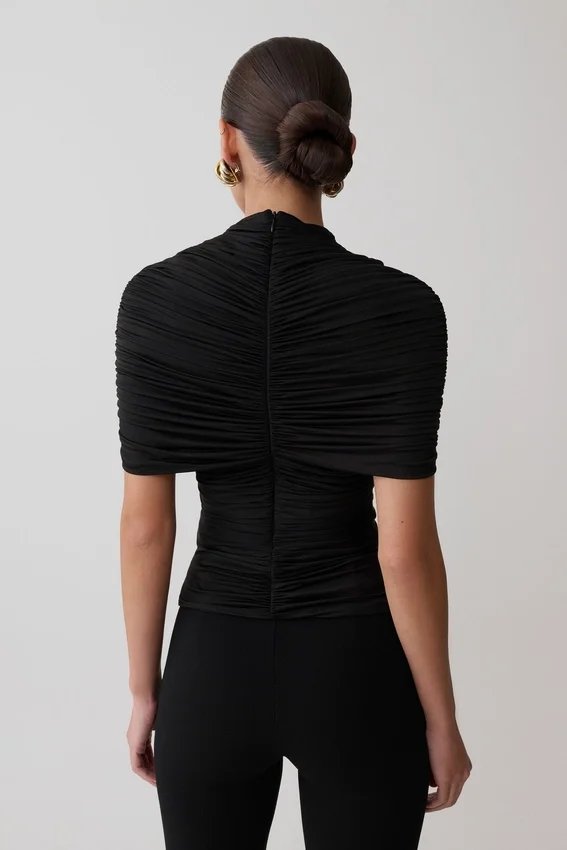 Linh Slinky High Neck Gathered Top – Black Linh Slinky High Neck Gathered Top – Black