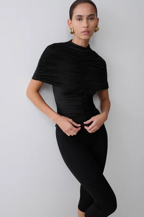 Linh Slinky High Neck Gathered Top – Black Linh Slinky High Neck Gathered Top – Black