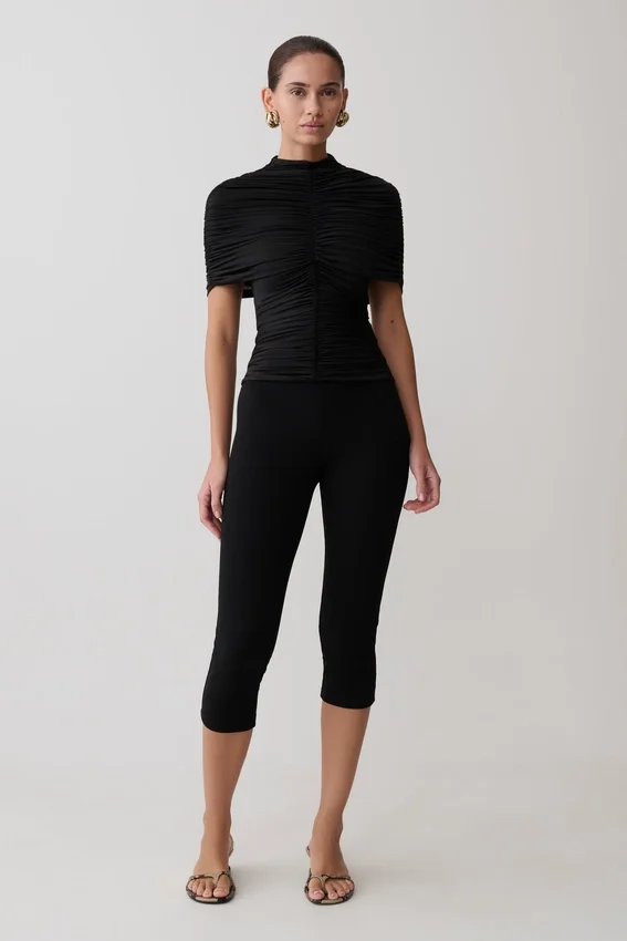 Linh Slinky High Neck Gathered Top – Black Linh Slinky High Neck Gathered Top – Black