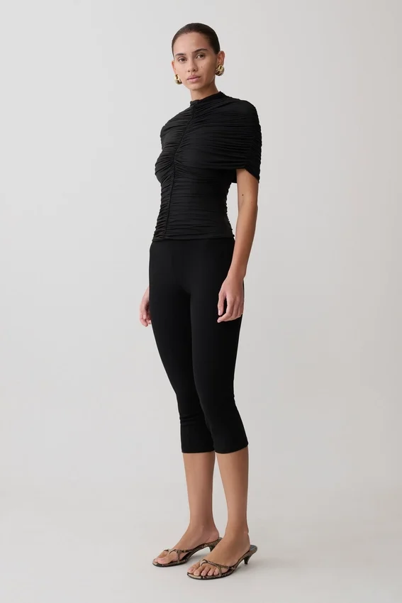Linh Slinky High Neck Gathered Top – Black Linh Slinky High Neck Gathered Top – Black