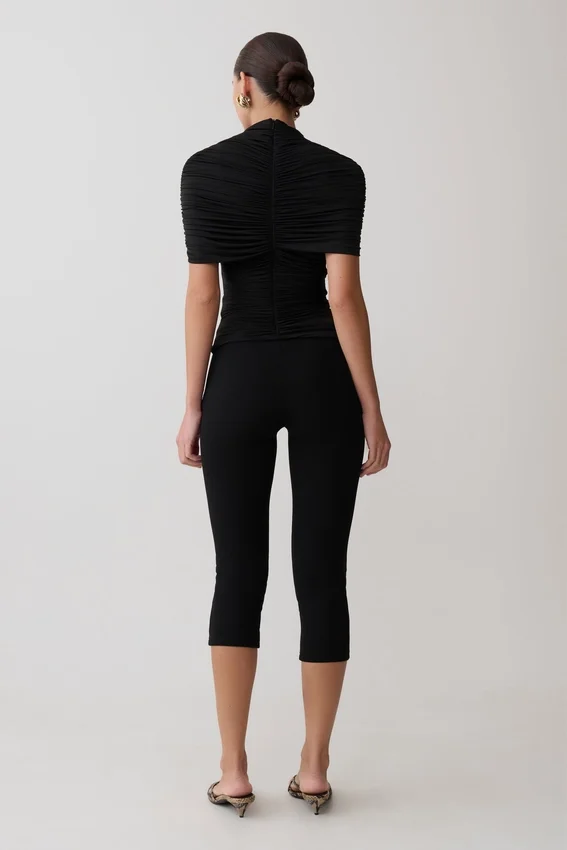 Linh Slinky High Neck Gathered Top – Black Linh Slinky High Neck Gathered Top – Black