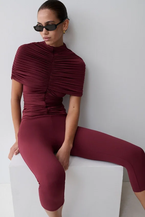 Linh Slinky High Neck Gathered Top – Mahogany Linh Slinky High Neck Gathered Top – Mahogany