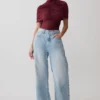 Sebastian Straight Leg Denim Jeans With Fray Hem – Washed Light Blue
