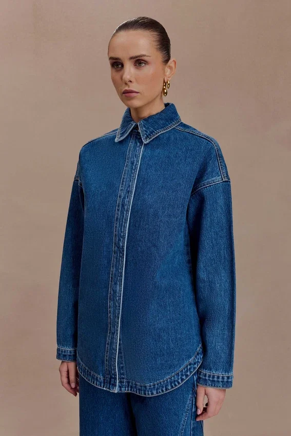 Lioda Oversized Denim Shirt – Dark Blue Lioda Oversized Denim Shirt – Dark Blue