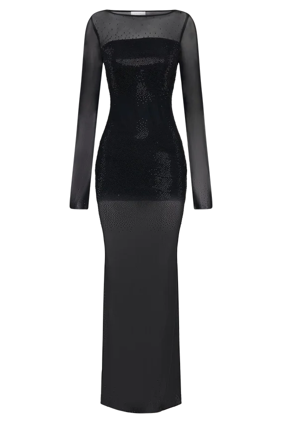 Lior Mesh Maxi Dress With Hotfix – Black Lior Mesh Maxi Dress With Hotfix – Black