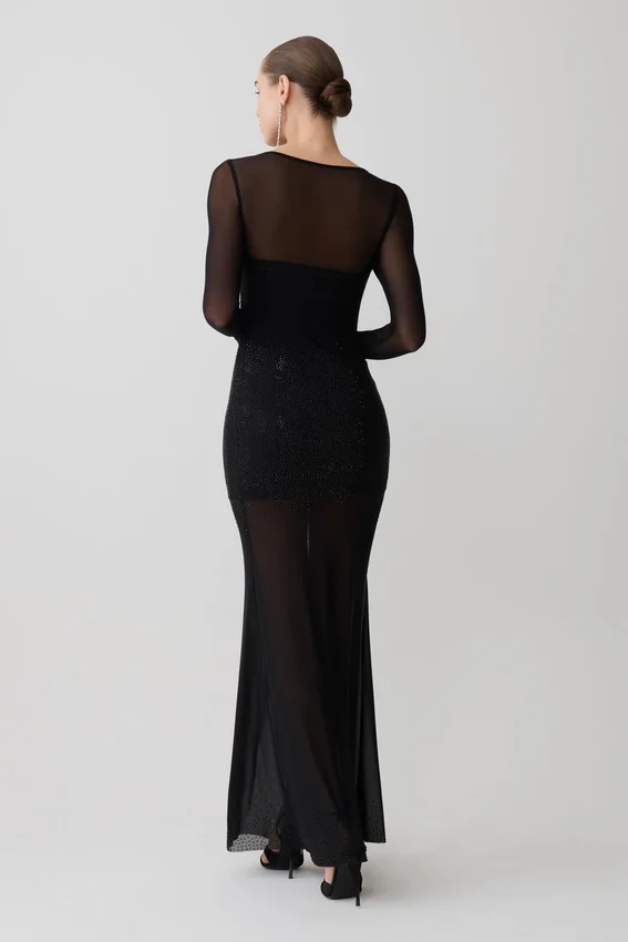 Lior Mesh Maxi Dress With Hotfix – Black Lior Mesh Maxi Dress With Hotfix – Black