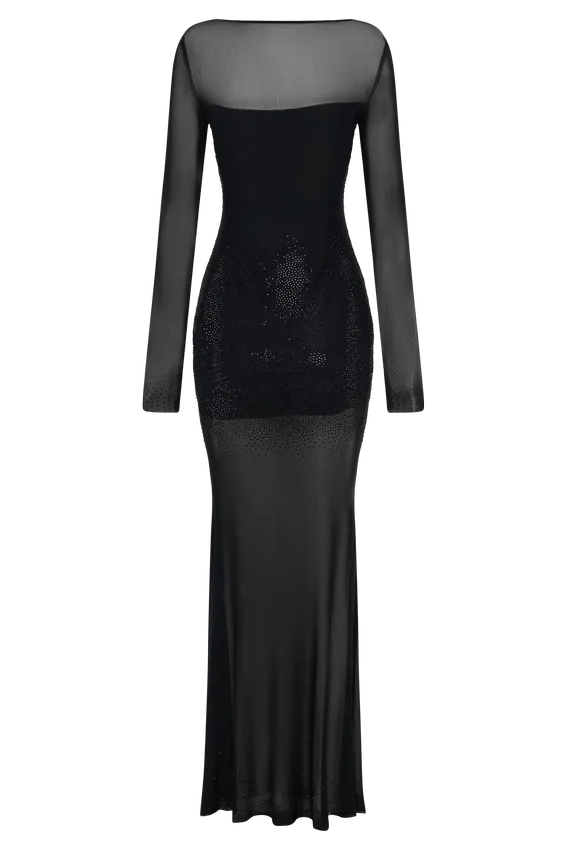 Lior Mesh Maxi Dress With Hotfix – Black Lior Mesh Maxi Dress With Hotfix – Black