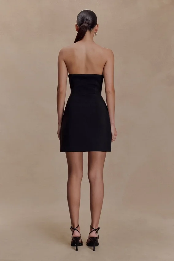 Liva Strapless Diamante Floral Trim Mini Dress – Black Liva Strapless Diamante Floral Trim Mini Dress – Black