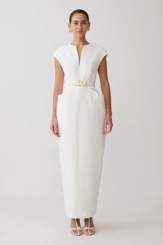 Livia V Neck Linen Maxi Dress – White Livia V Neck Linen Maxi Dress – White