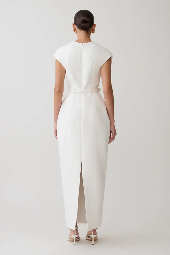 Livia V Neck Linen Maxi Dress – White Livia V Neck Linen Maxi Dress – White