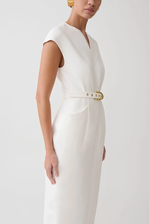Livia V Neck Linen Maxi Dress – White Livia V Neck Linen Maxi Dress – White
