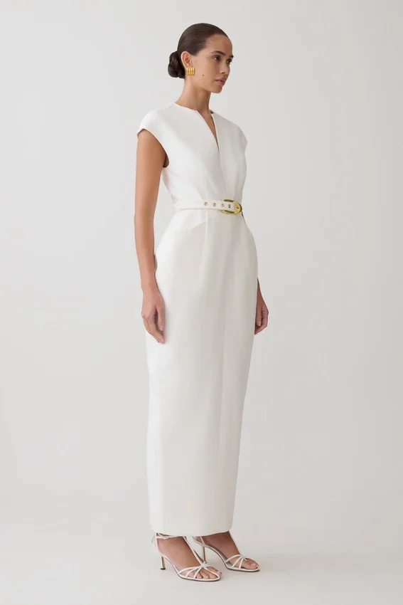 Livia V Neck Linen Maxi Dress – White Livia V Neck Linen Maxi Dress – White