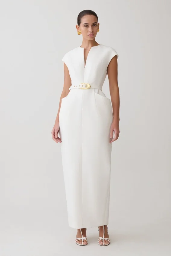 Livia V Neck Linen Maxi Dress – White Livia V Neck Linen Maxi Dress – White