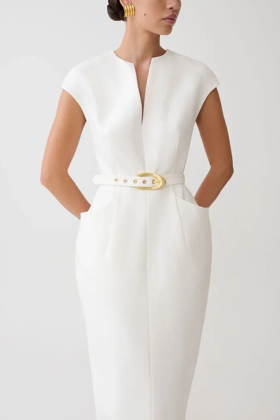 Livia V Neck Linen Maxi Dress – White Livia V Neck Linen Maxi Dress – White