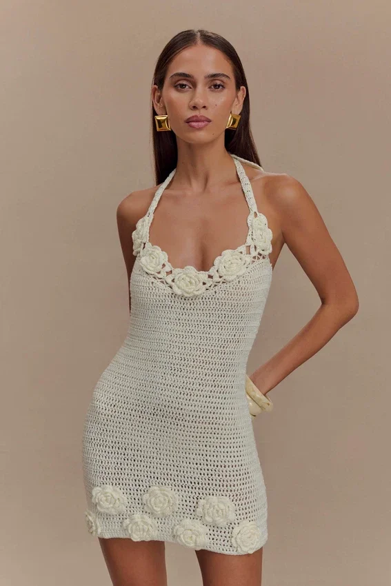 Liyah Floral Hand Crochet Mini Dress – Ivory Liyah Floral Hand Crochet Mini Dress – Ivory