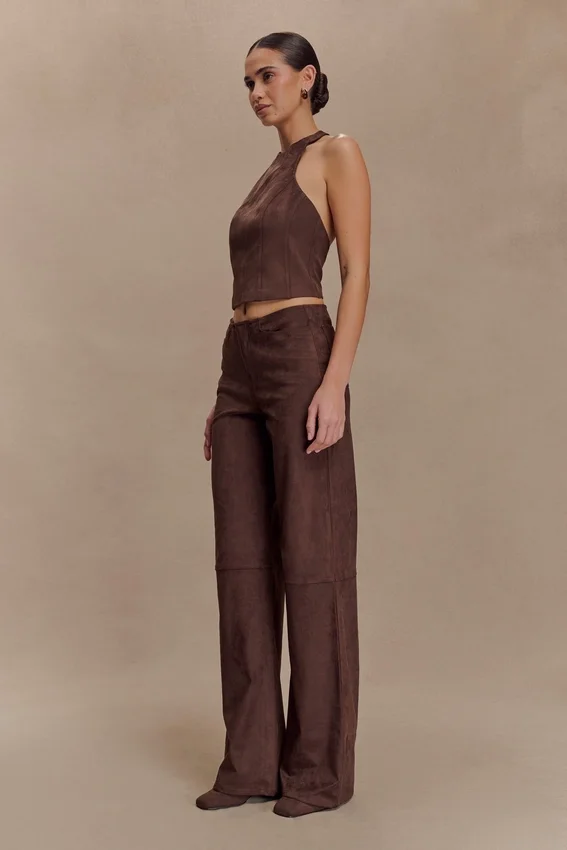 Logan Faux Suede Halter Top – Dark Chocolate Logan Faux Suede Halter Top – Dark Chocolate