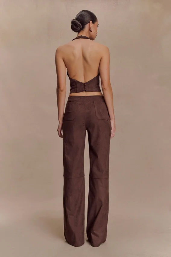Logan Faux Suede Halter Top – Dark Chocolate Logan Faux Suede Halter Top – Dark Chocolate