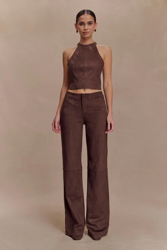 Logan Faux Suede Halter Top – Dark Chocolate Logan Faux Suede Halter Top – Dark Chocolate